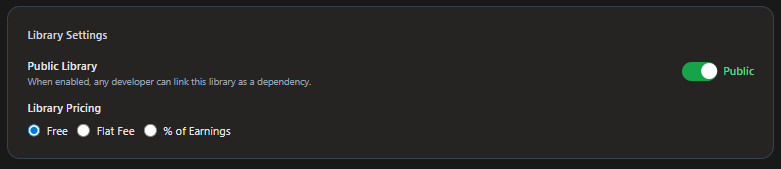 Screenshot of Library Settings panel on the website