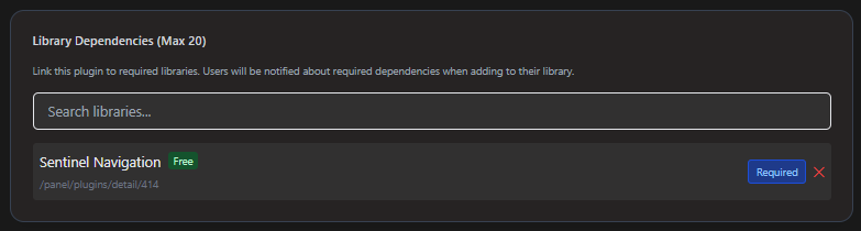 Screenshot of Library Dependencies section with search and linked libraries